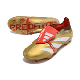 Chuteira Campo Adidas Predator 30 Elite Com Lingua FG Dourada e Vermelha